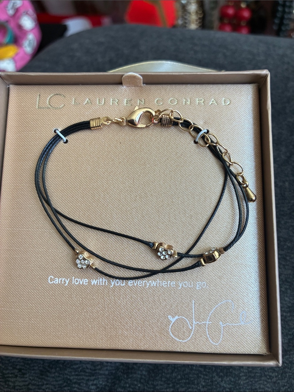 LC Lauren Conrad Black Cord Triple-Strand Bracelet with Gold Accents